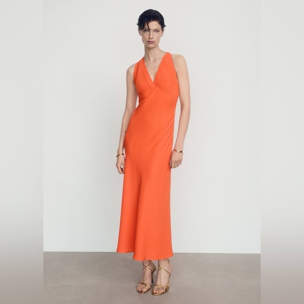 Mango orange wrap back dress NWT